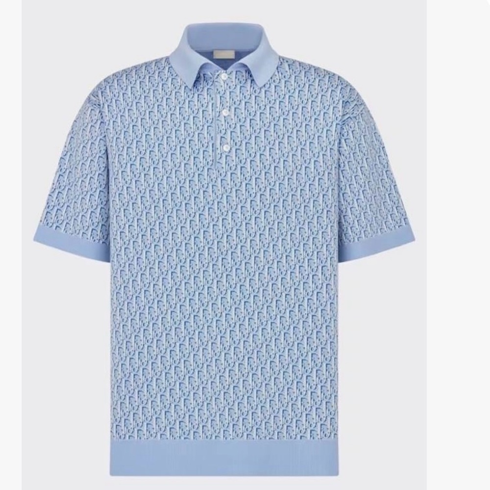 Dior Oblique Polo Shirt Blue Cotton Jacquard